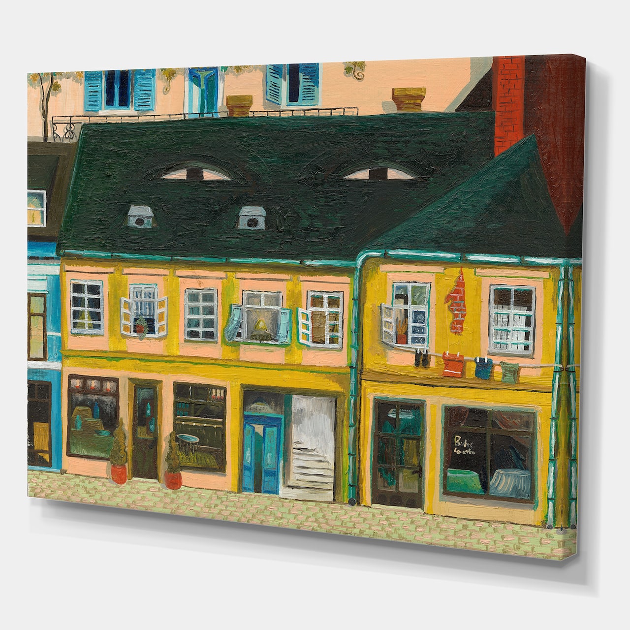 Designart - Yellow Facade of Houses In Street In Paris - French Country Canvas Wall Art Print
